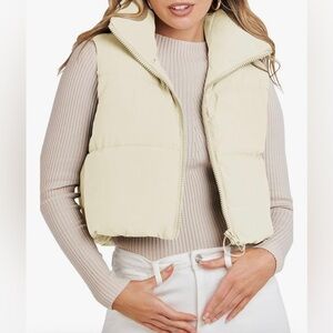 MEROKEETY Women's Crop Puffer Vest Lightweight Stand Collar Sleeveless Zip Up XL